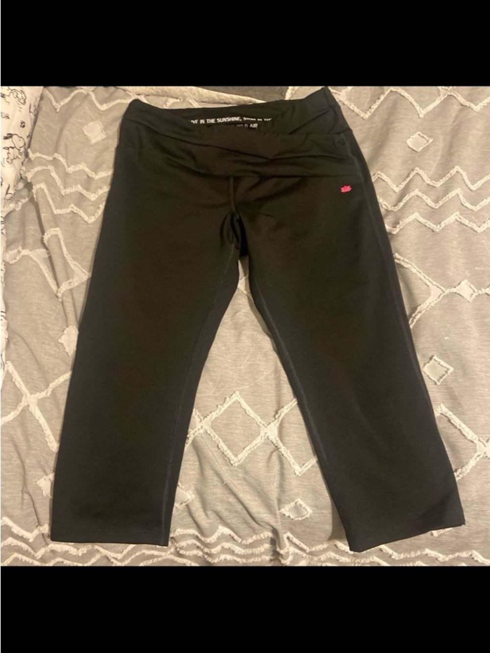 Pink Lotus Black Capri Leggings with Pink Accent